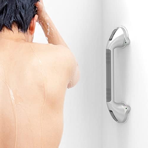 16.5inches Balance Assist Bathroom Shower Handle,Suction Bath Grab Bar with Indicators (Silver/Grey)