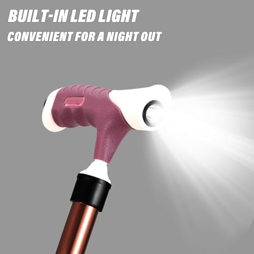 Adjustable Folding Cane with Seat Large Capacity Lightweight Crutch Chair Stool with LED Light and Retractable 3 Legs for Seniors Outdoor Travel Aids