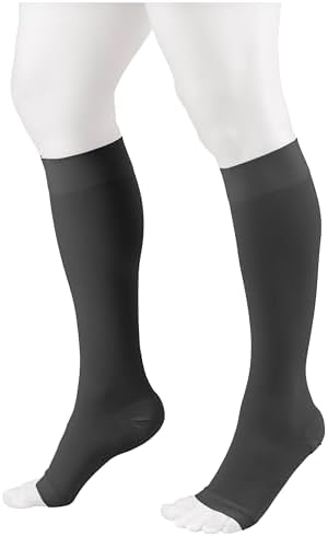 NuVein Medical Compression Stockings, 20-30 mmHg Support for Women & Men, Knee Length, Open Toe, Charcoal, 2X-Large