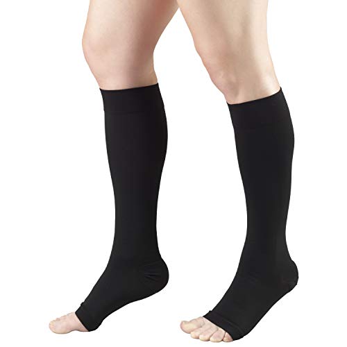 Truform 20-30 mmHg Medical Compression Stockings, Smooth Stretch Microfiber, Knee High, Open Toe, Black, X-Large