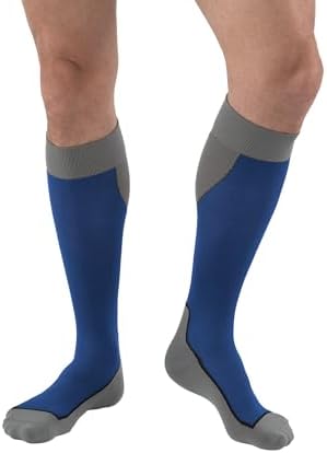 JOBST Sport Knee High 20-30 mmHg Compression Socks, Royal Blue/Grey, Large