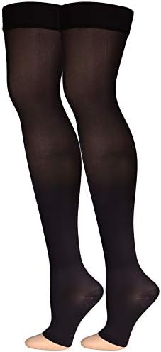 Truform Women's Compression Stockings, 20-30 mmHg, Thigh High Length, Open Toe, Opaque, Black, Small