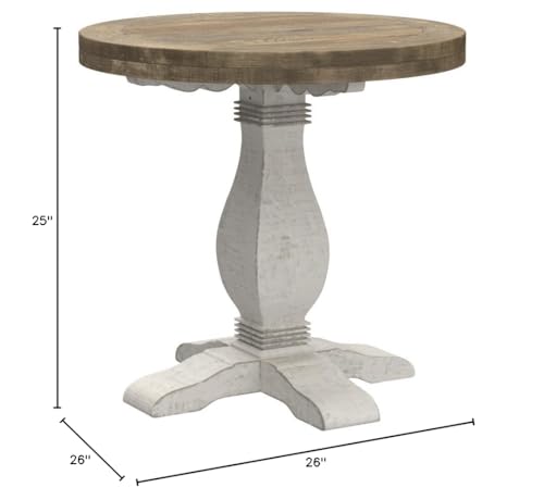 Napa Solid Wood Farmhouse Rustic Reclaimed Natural and White Stain Round End Side Accent Living Room Table, Nightstand Bedside 26" W x 26" D x 25" H