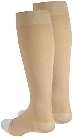 NuVein Medical Compression Stockings, 20-30 mmHg Support for Women & Men, Knee Length, Open Toe, Beige, 4X-Large