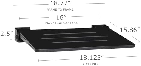 Seachrome 18 inch Silhouette Slimline Folding Wall Mount Shower Bench Seat, Matte Black Seat with Matte Black Frame