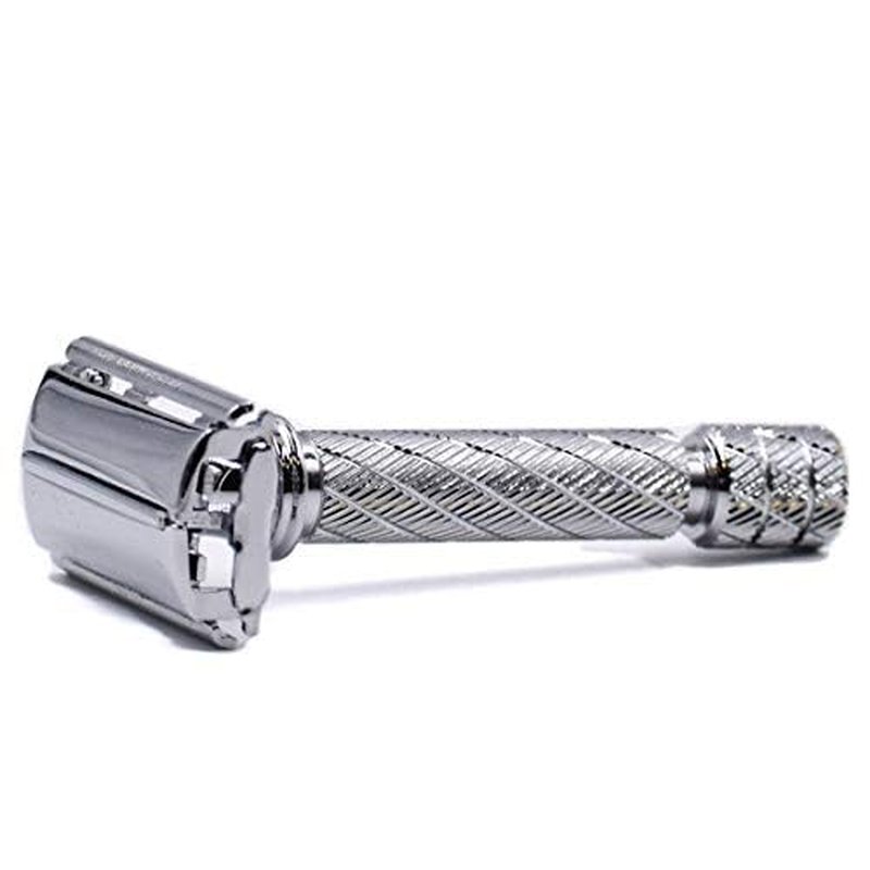 Parker 87R Compact Butterfly Safety Razor - Short Handle Brass Frame with Textured Grip for Precision Wet Shaving