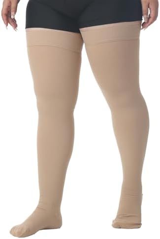 MGANG Medical 15-20 mmHg Compression Stockings for Women & Men, Pair, Thigh High Graduated Compression Socks, Closed Toe, Opaque, Support for Varicose Veins, Edema, DVT, Swelling, Flight, Beige 4XL