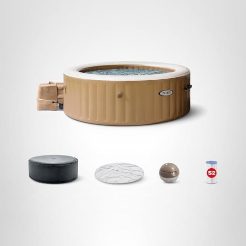 INTEX 28427EH PureSpa Bubble Massage Spa Set Outdoor Inflatable Portable Hot Tub, Includes Energy Efficient Spa Cover, Saltwater System Ready, 6 Person, 85in x 28in
