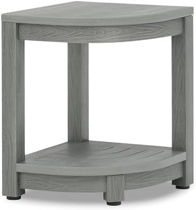 LUE BONA Shower Bench for Inside Shower, Gray HDPS Corner Shower Stool for Shaving Legs, 17" Waterproof Storage Shelf for Bathroom, Small Shower Seats Chair/Foot Rest, Indoor or Outdoor Use