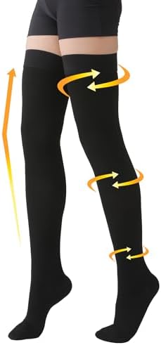MGANG Medical 20-30 mmHg Compression Stockings for Women & Men, Pair, Thigh High Graduated Compression Socks, Closed Toe, Opaque, Support for Varicose Veins, Edema, DVT, Swelling, Flight, Black L