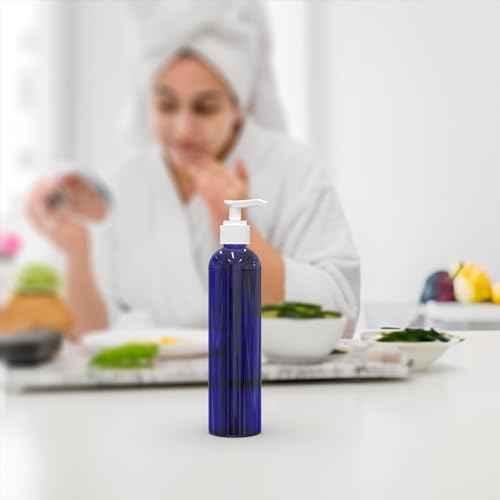 BRIGHTFROM Empty Lotion Pump Bottles, 8 Oz BPA-Free Refillable Plastic Containers, PETE1 Cobalt-Blue, Great for - Soap, Shampoo, Lotions, Liquid Body Soap, Creams and Massage Oil's (Pack of 3)