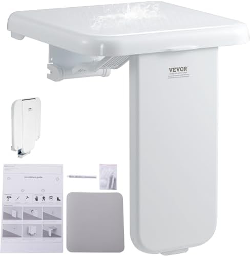 VEVOR Folding ABS Shower Seat, 15.7'' x 16.7'' Unfolded, Wall Mounted Fold Up Shower Bench with 440 lbs Load Capacity, Space Saving Fold Down Shower Chair for Seniors Pregnant Women Children Adults