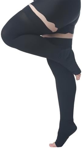 MGANG Medical Thigh High Compression Stockings for Men & Women, Pair, Open Toe, 15-20 mmHg Graduated Compression Support Hose, Opaque, Best for Varicose Veins, Edema, Flight, DVT, Swelling, Black 4XL