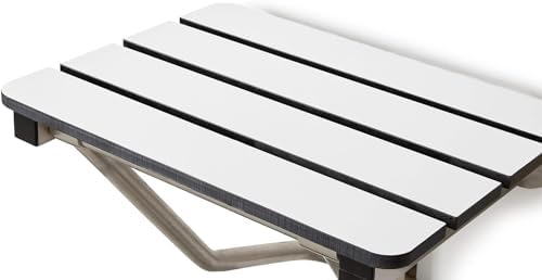 24" x 15" Phenolic White 3” Slats Folding Wall Mount Shower Seat Bench, ADA Compliant