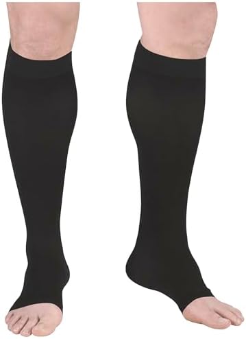 Truform Surgical Stockings, 18 mmHg Compression for Men and Women, Knee High Length, Open Toe, Black, Medium
