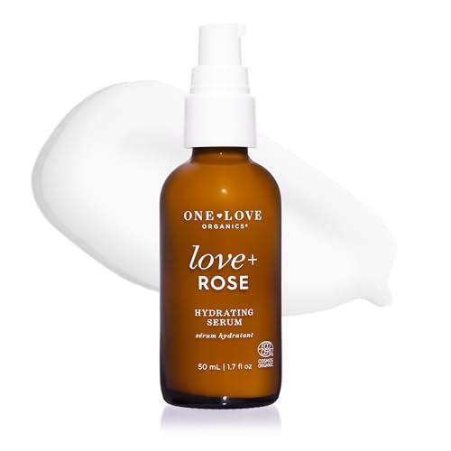 One Love Organics Love + Rose Hydrating Serum ? Hyaluronic Acid Moisturizer for Dehydrated Skin, Certified Organic & Cruelty Free 50ml