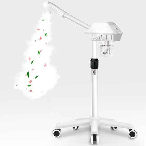Professional Facial Steamer, Stand Ozone Face Steamer on Wheels, Adjustable Height and Angle,Estheticians Steamer More Steam,Hot Mist Facial Humidifier Atomizer for Spa Beauty, Home Use