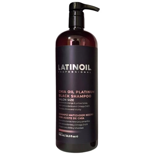 LATINOIL - Platinum Black Shampoo, Black Shampoo for Blonde & Naturally Colored Hair, Toner and Color Depositing with Chia Oil, 985 mL