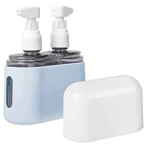Yamadura Travel bottles for Toiletries, TSA Approved Travel Containers, Refillable, Portable, Spray Bottles and Pump Bottles with Labels for Creams, Perfumes and Shampoos (Blue)