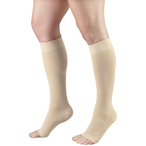 Truform 20-30 mmHg Medical Compression Stockings, Aloe Infused Microfiber, Knee High, Open Toe, Beige, 3X-Large