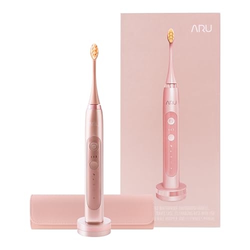 ARU Sonic Toothbrush Starter Kit with Customizable Modes and 2 Minute Timer, ADA-Approved Electric Toothbrush for Adults, Soft Toothbrush for Gums, 45+ Days Battery, Travel Case, Rose Pink