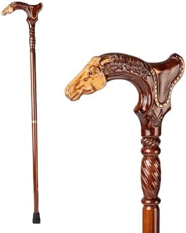 Hand Carved Wooden Walking Cane with Ergonomic Handle and Rubber Tip for Men and Women - Fashionable Unique Walking Stick for Seniors - 37 inch
