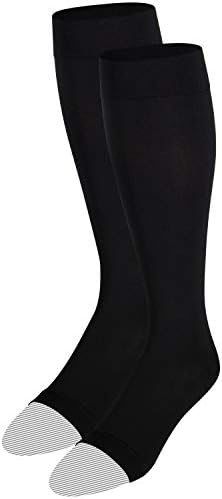 NuVein Medical Compression Stockings, 15-20 mmHg Support for Women & Men, Knee Length, Open Toe, Black, Large