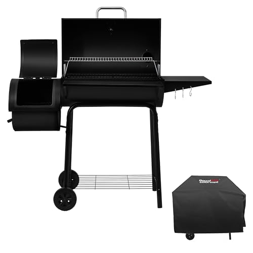 Royal Gourmet CC1830SC Charcoal Grill Offset Smoker with Cover, 823 Square Inches, Black, Perfect for Backyard Cooking, Outdoor Camping