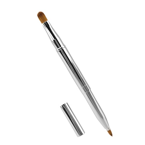 Quacc Double-ended Lip Makeup Brush, Retractable Lip Brush for Lipstick, Lip Gloss, Eyeshadow (Silver)