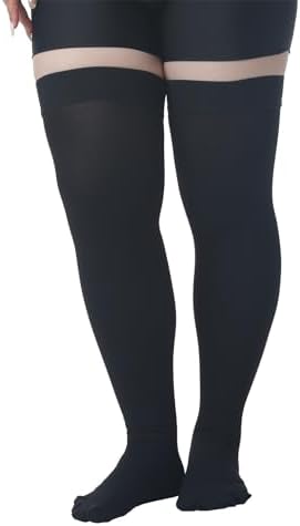 MGANG Medical 20-30 mmHg Compression Stockings for Women & Men, Pair, Thigh High Graduated Compression Socks, Closed Toe, Opaque, Support for Varicose Veins, Edema, DVT, Swelling, Flight, Black 5XL