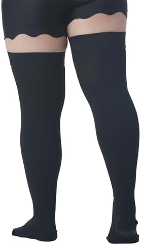 MGANG Medical 20-30 mmHg Compression Stockings for Women & Men, Pair, Thigh High Graduated Compression Socks, Closed Toe, Opaque, Support for Varicose Veins, Edema, DVT, Swelling, Flight, Black 5XL