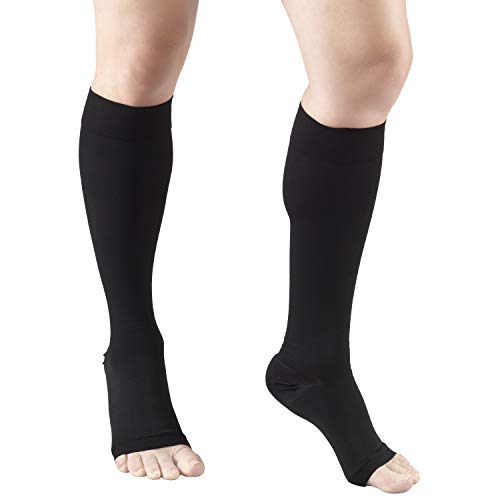 Truform 20-30 mmHg Medical Compression Stockings, Aloe Infused Microfiber, Knee High, Open Toe, Black, 3X-Large