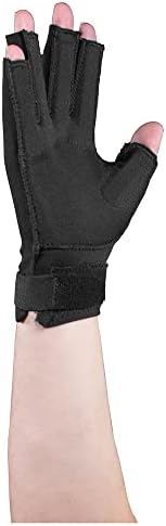 OTC Resting Splint Glove, 5 Finger Semi-Rigid Splints, Open Tips, Black, Right Hand, Small