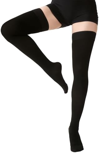 MGANG Medical 15-20 mmHg Compression Stockings for Women & Men, Pair, Thigh High Graduated Compression Socks, Closed Toe, Opaque, Support for Varicose Veins, Edema, DVT, Swelling, Flight, Black L