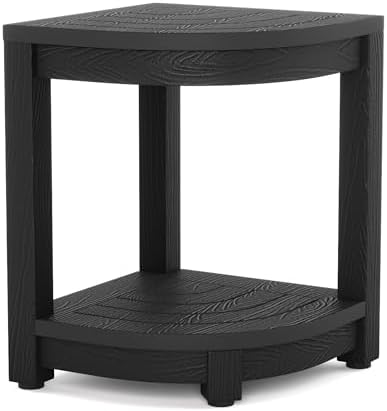 LUE BONA Shower Bench for Inside Shower, Black HDPS Corner Shower Stool for Shaving Legs, 17" Waterproof Storage Shelf for Bathroom, Small Shower Seats Chair/Foot Rest, Indoor or Outdoor Use