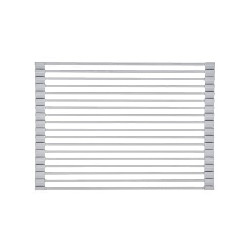 Restaurantware 16.93 x 12.99 Inches Stainless Steel Drying Rack - 12 Count - Clean Tek Professional Dish Drainer, Roll-Up, Non-Slip - Space-Saving Over-The-Sink Rack - Silicone Coated Gray