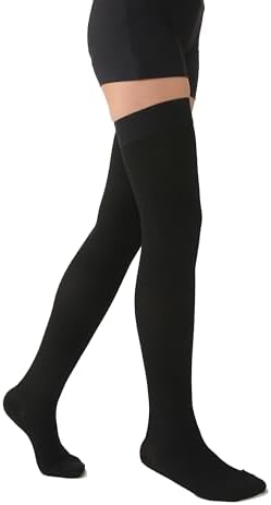 MGANG Medical 15-20 mmHg Compression Stockings for Women & Men, Pair, Thigh High Graduated Compression Socks, Closed Toe, Opaque, Support for Varicose Veins, Edema, DVT, Swelling, Flight, Black L