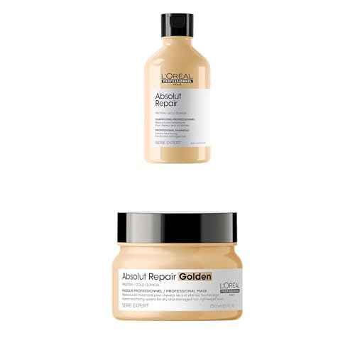 L'Oréal Professionnel Paris Absolut Repair Shampoo & Golden Mask Set - Protein Treatment For Dry & Damaged Hair, Repairs Damage & Provides Shine, 10.1 Fl Oz