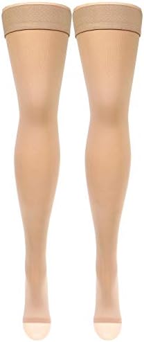 Truform Women's Compression Stockings, 20-30 mmHg, Thigh High Length, Open Toe, Opaque, Beige, X-Large