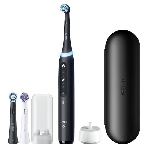 Oral-B Rechargeable Electric Toothbrush, iO5 Limited Deep Clean & Whiten, 5 Cleaning Modes, Visual Pressure Sensor to Protect Gums, Travel Case, 3 Brush Heads, Black