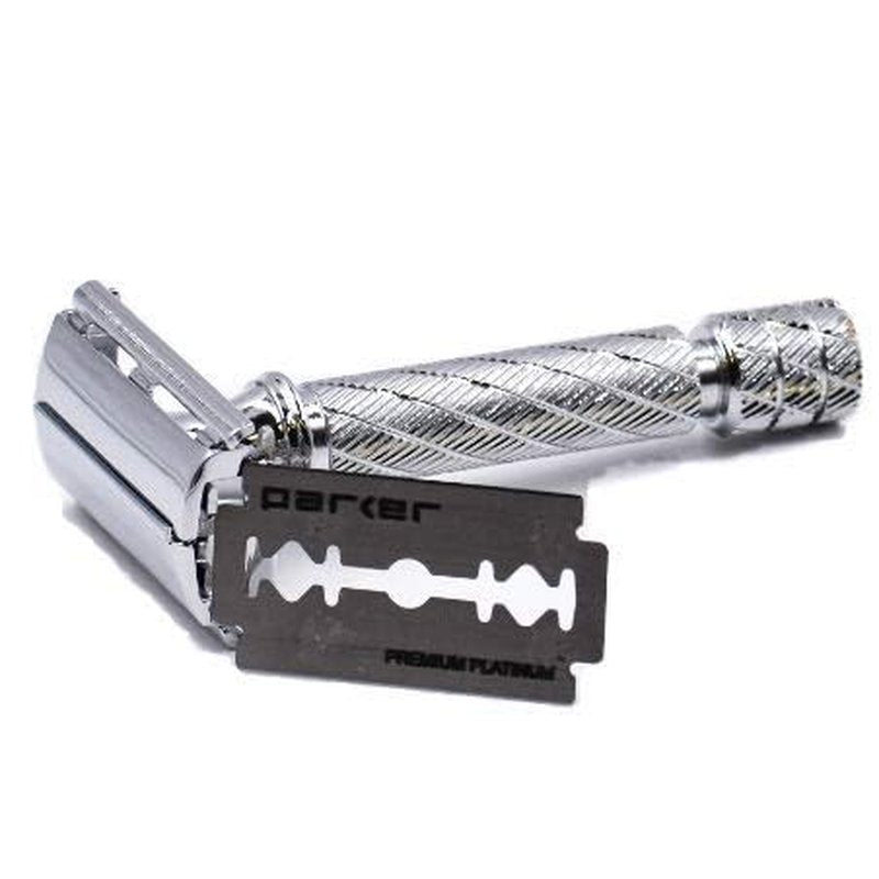 Parker 87R Compact Butterfly Safety Razor - Short Handle Brass Frame with Textured Grip for Precision Wet Shaving