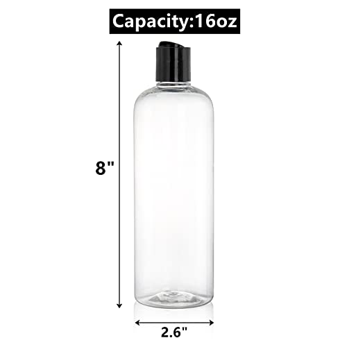 Peohud 20 Pack 16oz Clear Plastic Empty Bottles with Disc Top Flip Caps, Refillable Shampoo Bottles, Squeezable Travel Containers for Lotions, Cosmetics, Liquid Body Soap, Creams, BPA Free