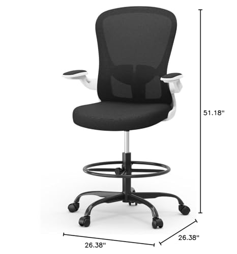 Drafting Chair, Tall Office Chair with Flip-up Armrests Executive Ergonomic Computer Standing Desk Chair, Office Drafting Chair with Lumbar Support and Adjustable Footrest Ring