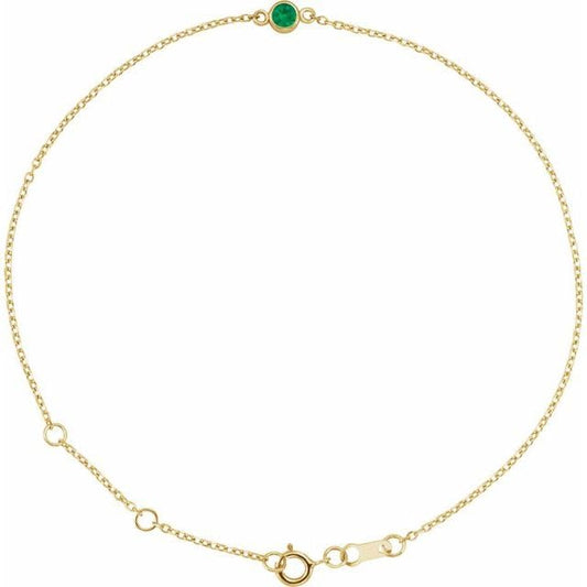 14K Yellow Gold 1-Stone Round 3 Mm 8.7 X 4.8 Mm Polished Lab-Grown Emerald Bezel-Set Solitaire Bracelet