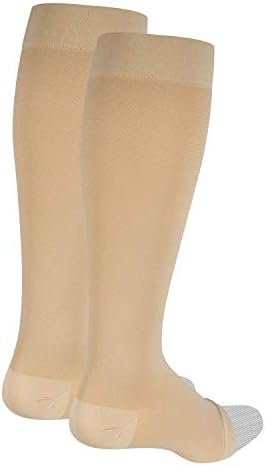 NuVein Medical Compression Stockings, 20-30 mmHg Support for Women & Men, Knee Length, Open Toe, Beige, 2X-Large