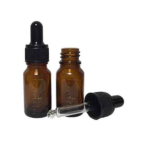3 Pcs 10ml 0.34oz Empty Refillable Amber Glass Graduated Dropper Bottle Essential Oil Cosmetics Elite Fluid Container Jar Pot Holder with Glass Pipette Dropper