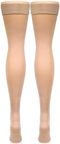 Truform Women's Compression Stockings, 20-30 mmHg, Thigh High Length, Open Toe, Opaque, Beige, X-Large