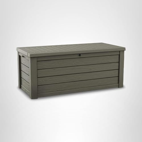 Keter Westwood 150 Gallon Resin Large Outdoor Storage Box for Patio Furniture, Outdoor Cushions, Garden Tools and Pool Floats, Taupe