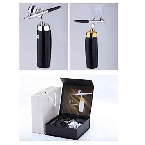 I.E.E. Rechargeable Portable Makeup Airbrush Set with Mini Air Compressor Ink Cup Spray Pen for Tattoo Nail Art Face Paint Cake Decoration Coloring Model (Black + Silver)