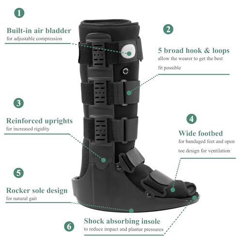 Air Walking Boot, Tall Fracture Boot, Air CAM Walker Fits Left or Right Foot, Protection for Broken Foot Sprained Ankle Fracture Recovery (Large)
